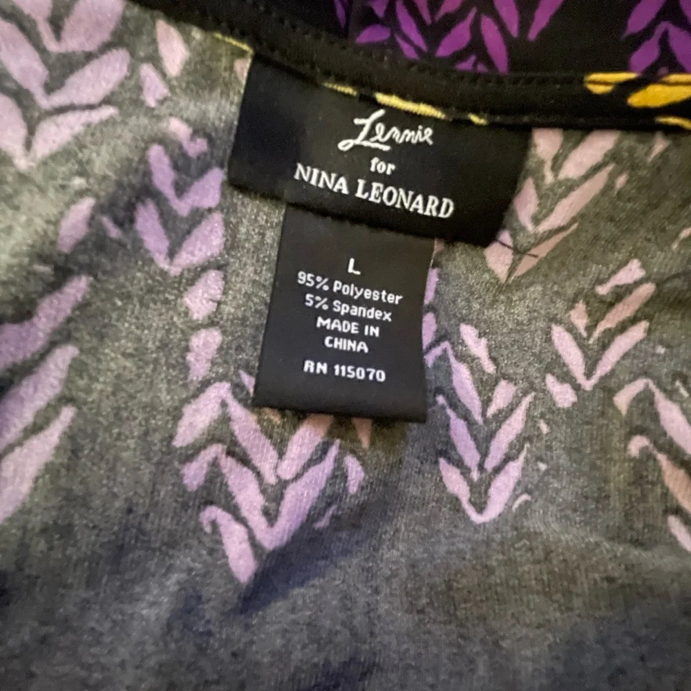 Lennie for Nina Leonard Abstract Print Faux Wrap Dress L FREE SHIP - Picture 3 of 4